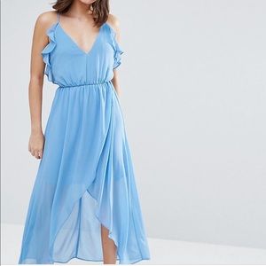 Asos Blue Wrap Cami Dress With Ruffles